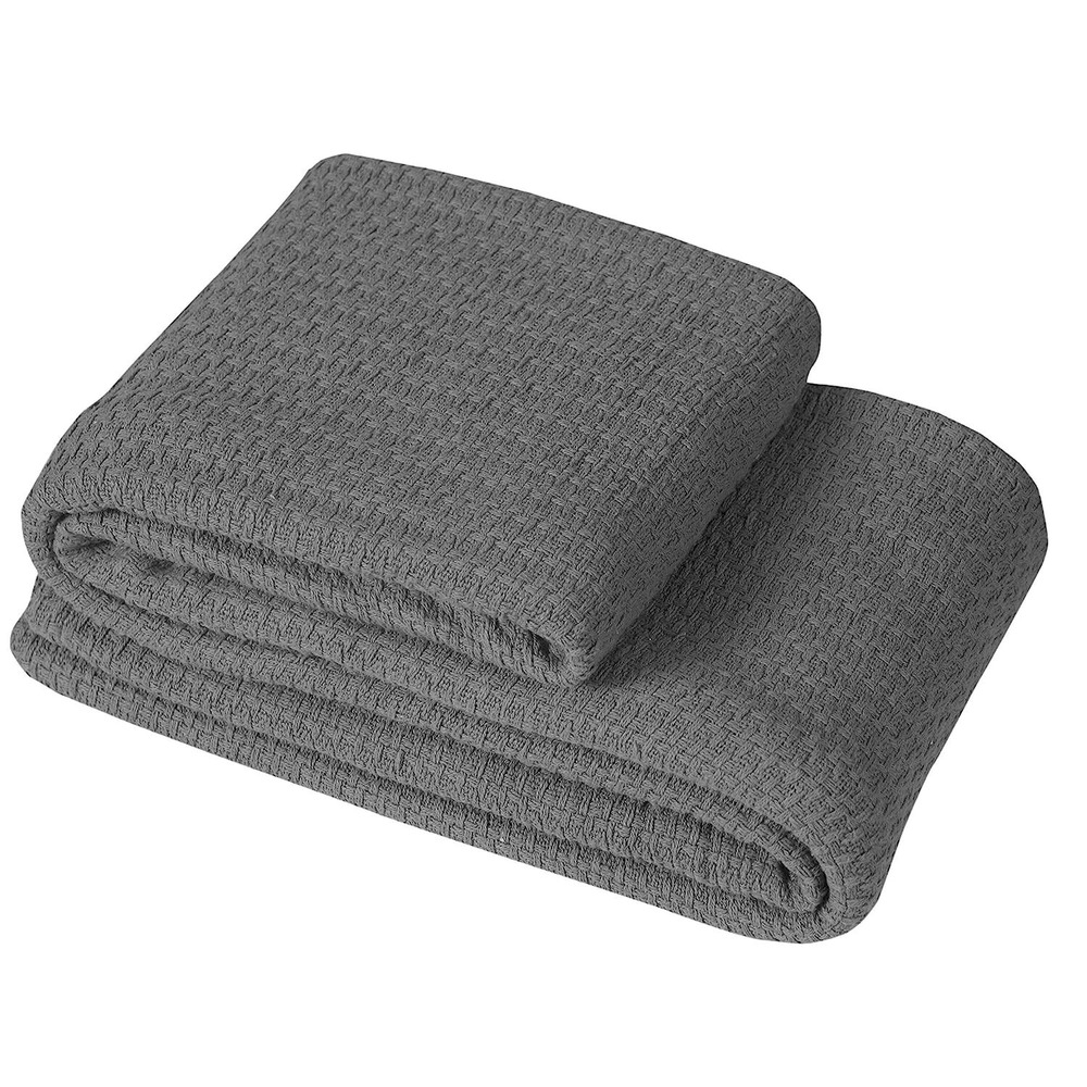 100% Combed Cotton Blanket– King Size Bed Blankets– Warm Soft - Gray‎